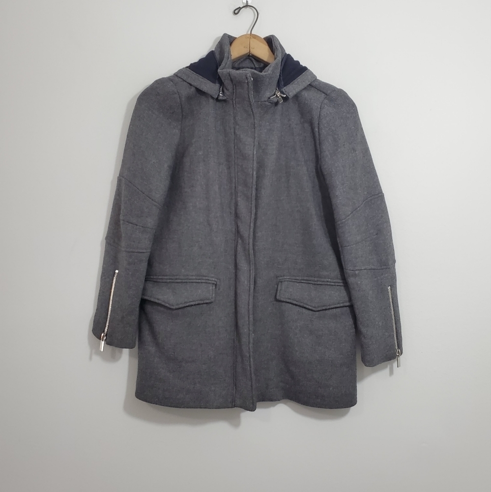 MNG Suit Gray Wool Blend Hooded Coat